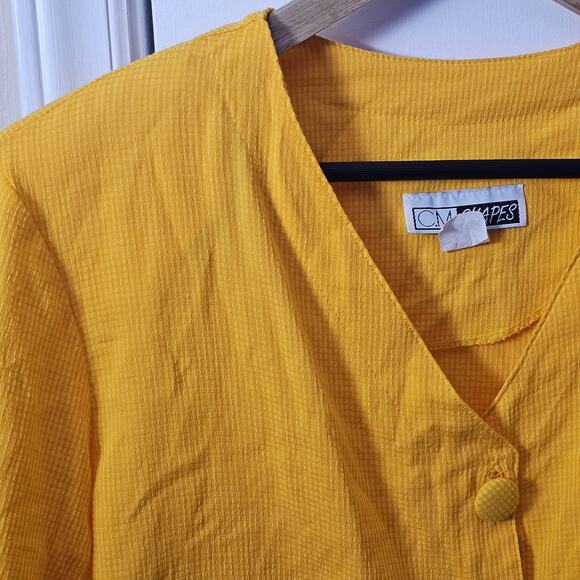 VTG 90s CM Shapes Yellow Cropped Blouse Size 2X Retro Colorful 80s Momcore - Picture 2 of 5